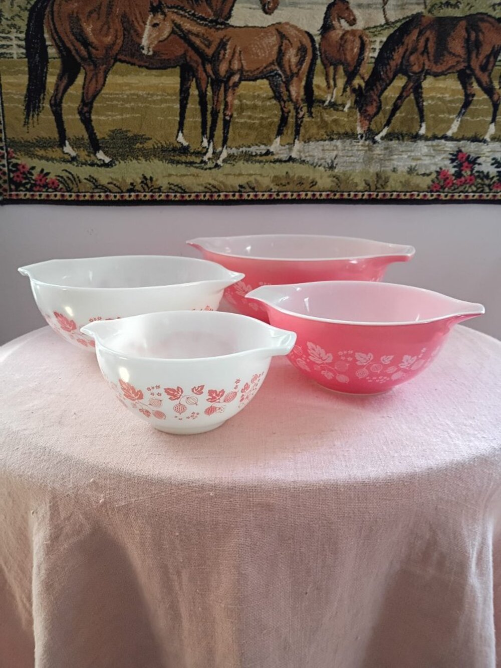 Vintage Pyrex Pink Gooseberry Cinderella Mixing Bowl Set of 4
